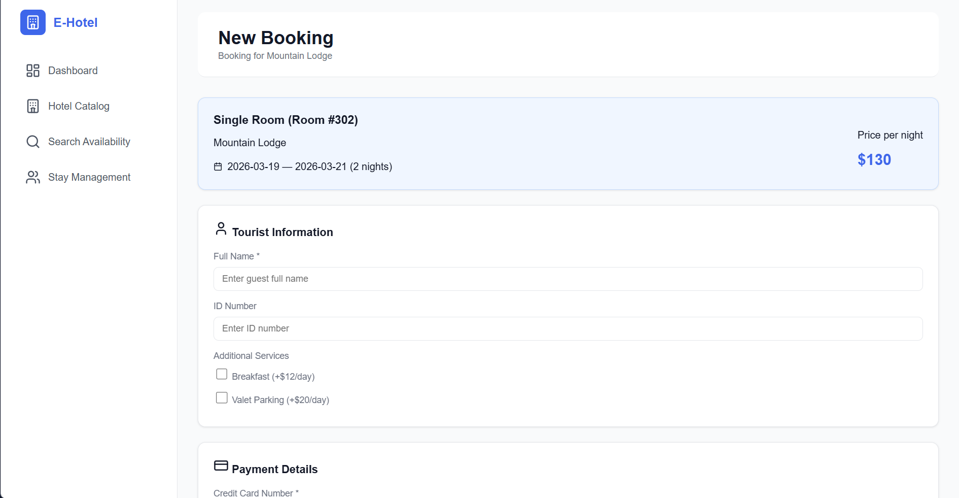 Booking page